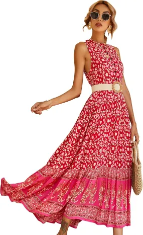 R.Vivimos Women's Summer Sleeveless Floral Print Button Up Bohemian Flowy Maxi Dresses