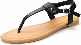 Sandals for women - Womens Comfortable Cute Flat Thong Sandals - Womens Summer Sandal Shoes with Adjustable Ankle Buckle T-Strap