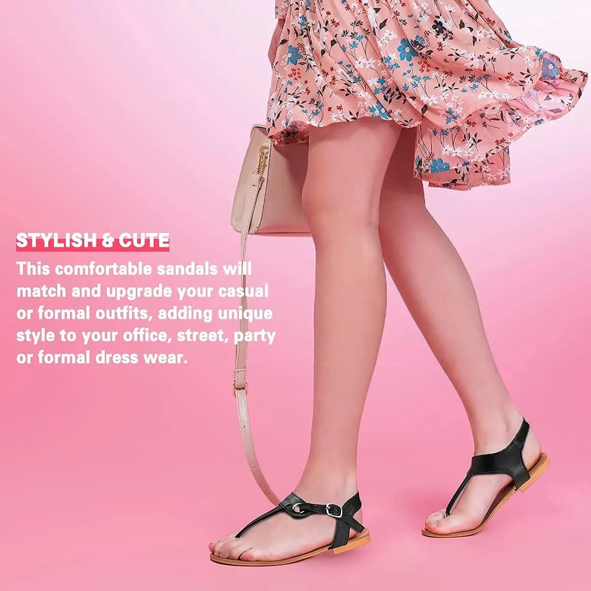 Sandals for women - Womens Comfortable Cute Flat Thong Sandals - Womens Summer Sandal Shoes with Adjustable Ankle Buckle T-Strap