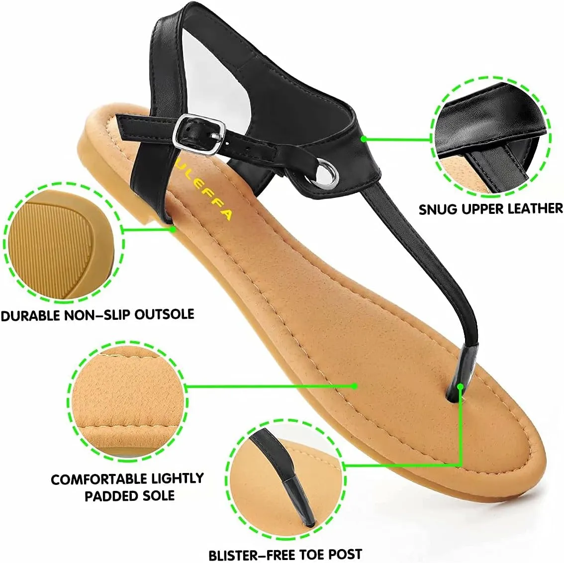 Sandals for women - Womens Comfortable Cute Flat Thong Sandals - Womens Summer Sandal Shoes with Adjustable Ankle Buckle T-Strap