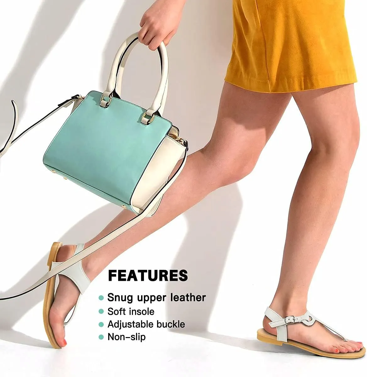 Sandals for women - Womens Comfortable Cute Flat Thong Sandals - Womens Summer Sandal Shoes with Adjustable Ankle Buckle T-Strap