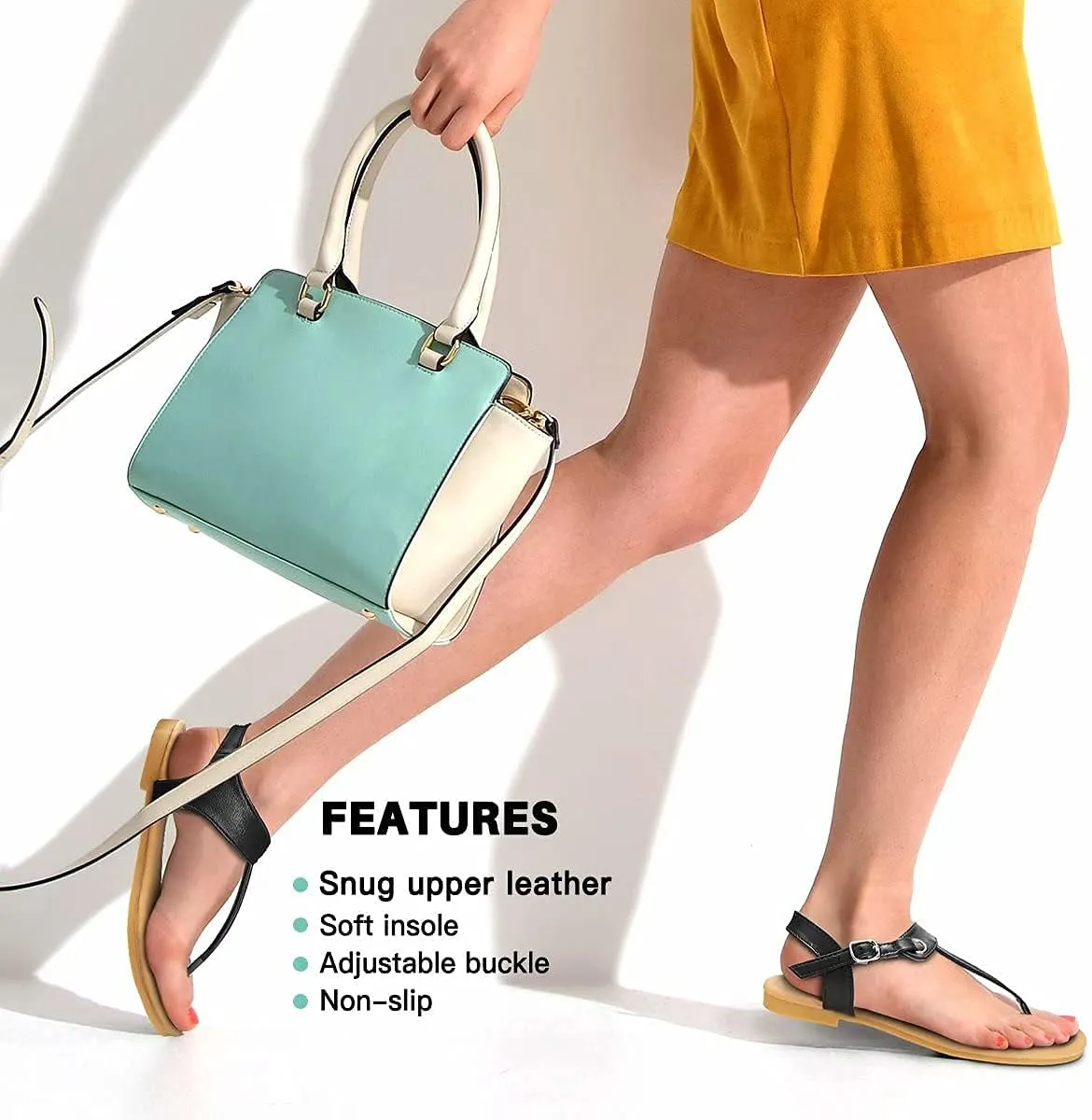 Sandals for women - Womens Comfortable Cute Flat Thong Sandals - Womens Summer Sandal Shoes with Adjustable Ankle Buckle T-Strap
