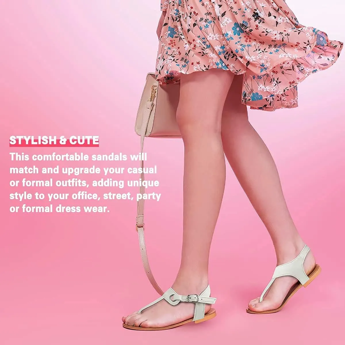 Sandals for women - Womens Comfortable Cute Flat Thong Sandals - Womens Summer Sandal Shoes with Adjustable Ankle Buckle T-Strap