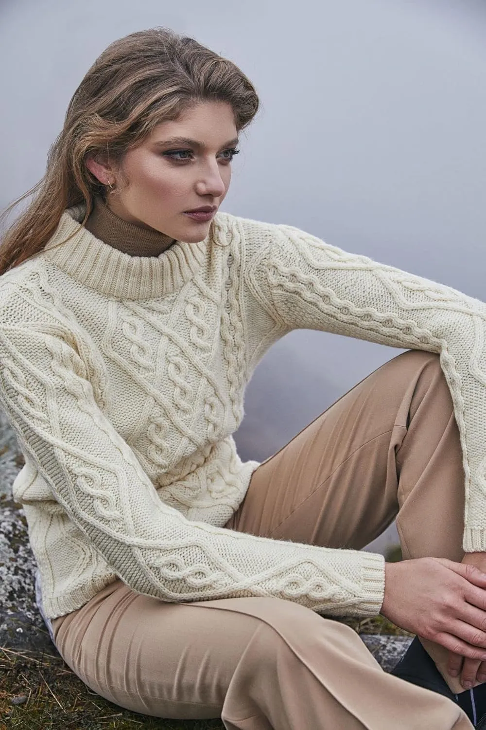 SAOL Wool Sweater for Women Ireland Cable Knitted Jumper