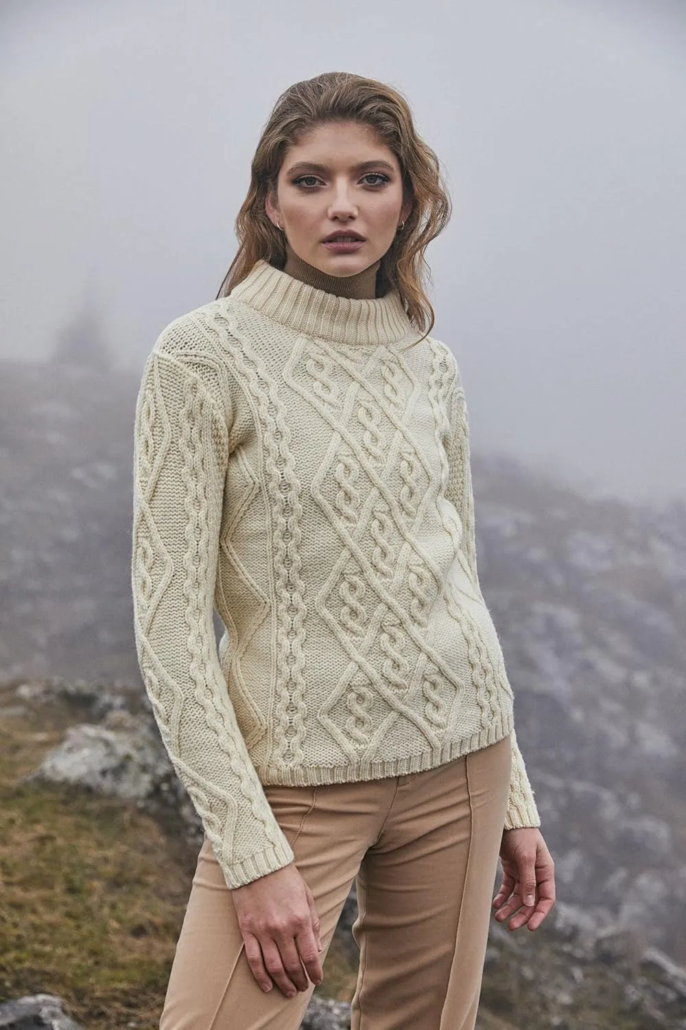 SAOL Wool Sweater for Women Ireland Cable Knitted Jumper