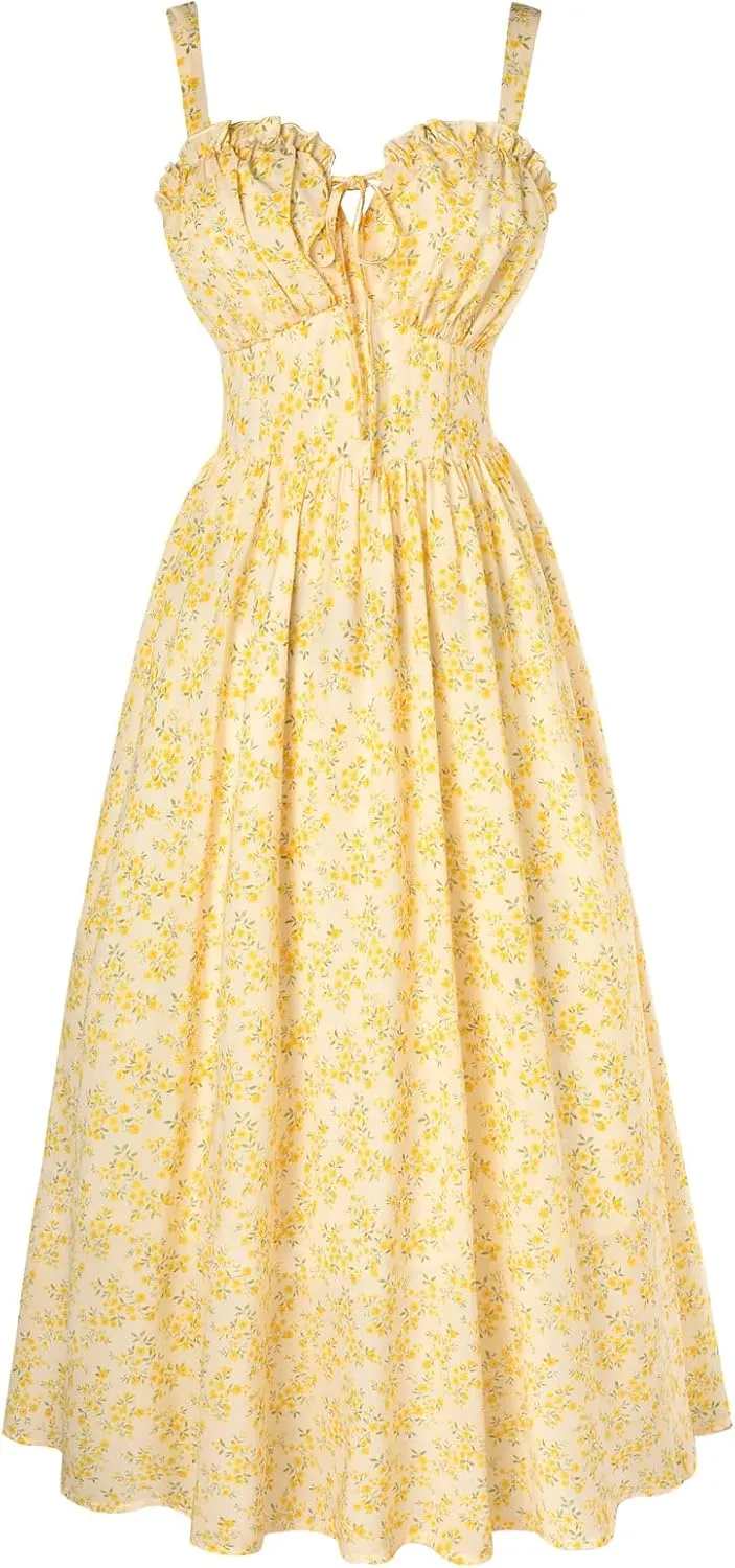 Scarlet Darkness Summer Dresses for Women 2025 Floral Corset Dress Long Milkmaid Dress