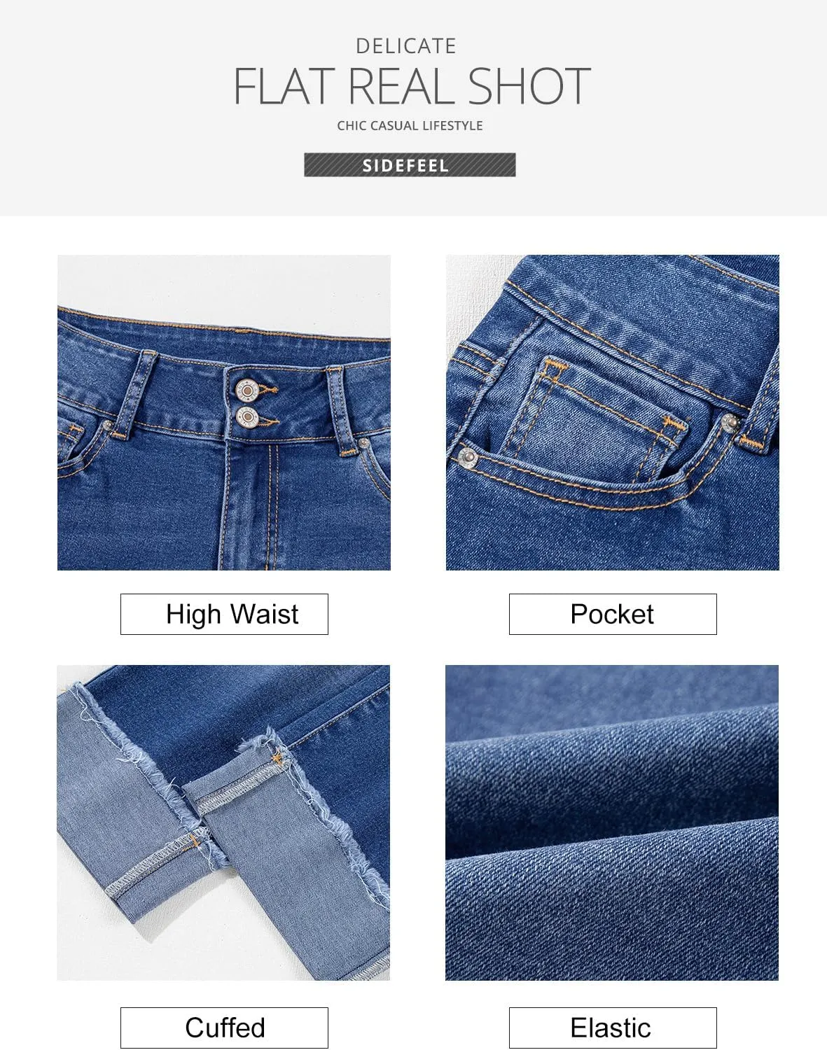 Sidefeel Women's Capri Jeans High Waisted Stretchy Roll-up Skinny Cuffed Cropped Zimbaplatinum Summer Capri Pants