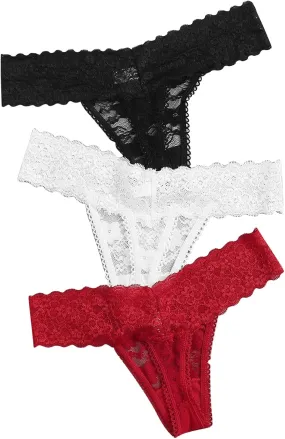 Sinzelimin 3 Pack Briefs for Womens Sexy Hipster Panties Lace Thongs G-Pants Lingerie Underwear Boyshorts Underpants