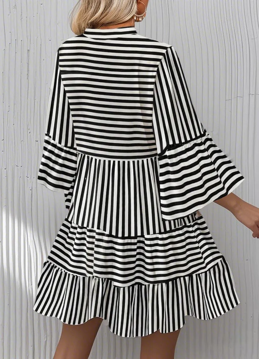 Summer Dresses for Women 2025 Flowy Ruffle 3/4 Sleeve V Neck Tiered Casual Babydoll Boho Beach Mini Dress