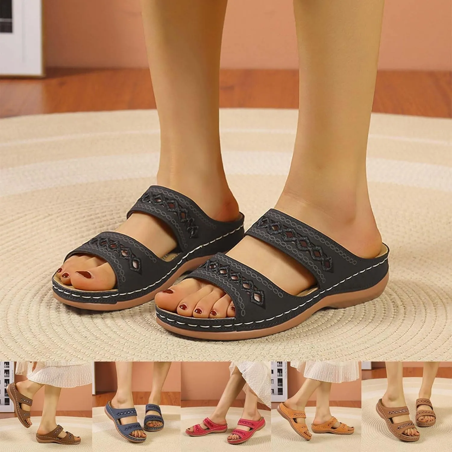 Summer Sandals for Womens Trendy Comfortable Wedge Shoes Casual Walking Shoe Slip On Orthopedic Sandals for Women for Womens