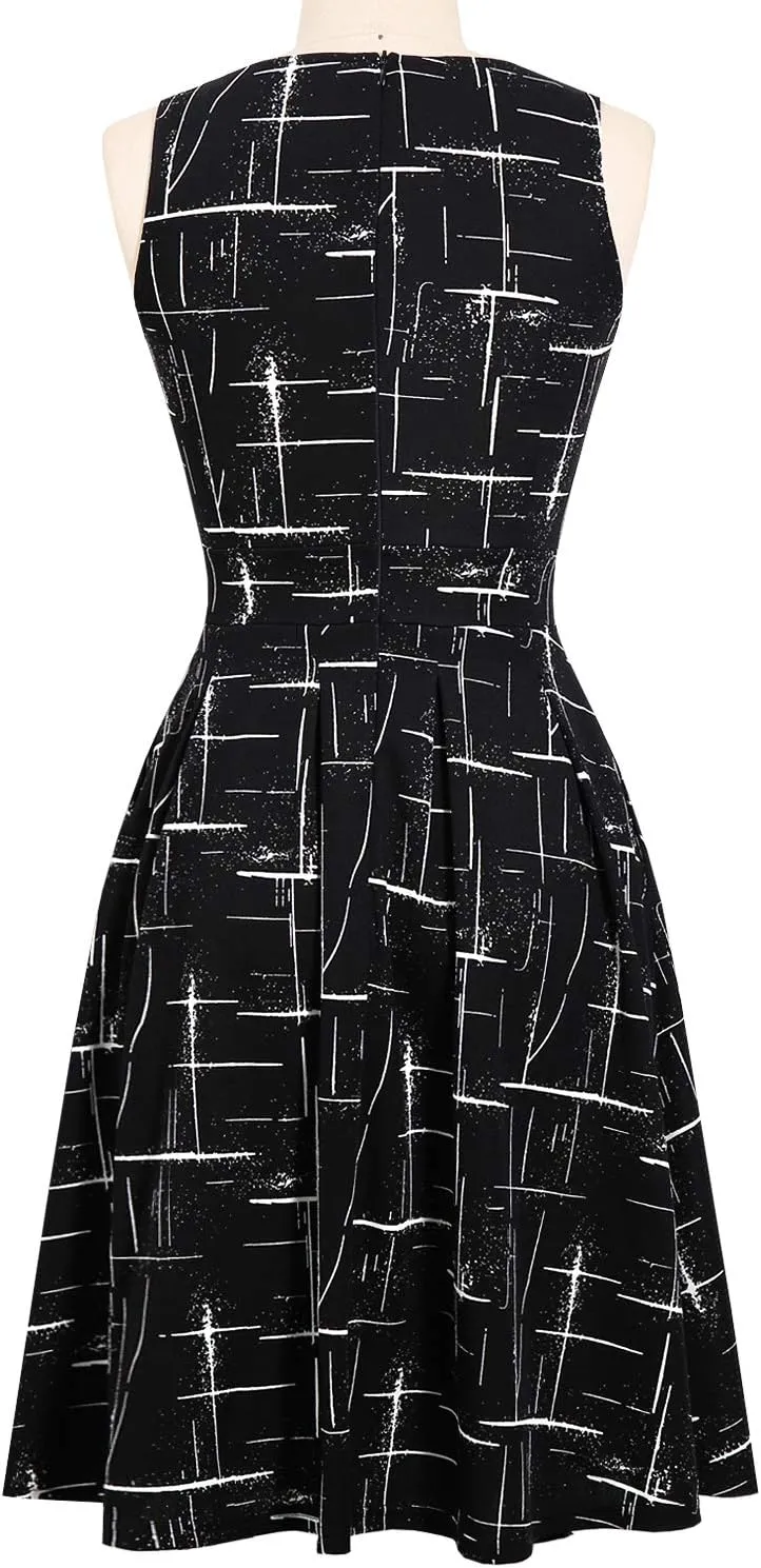 Sureple Women's Retro Sleeveless Swing Casual Work Summer Party Dress with Pockets