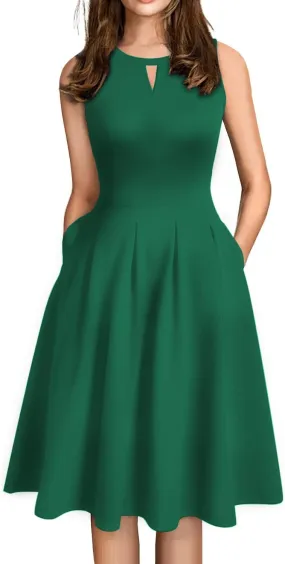 Sureple Women's Retro Sleeveless Swing Casual Work Summer Party Dress with Pockets