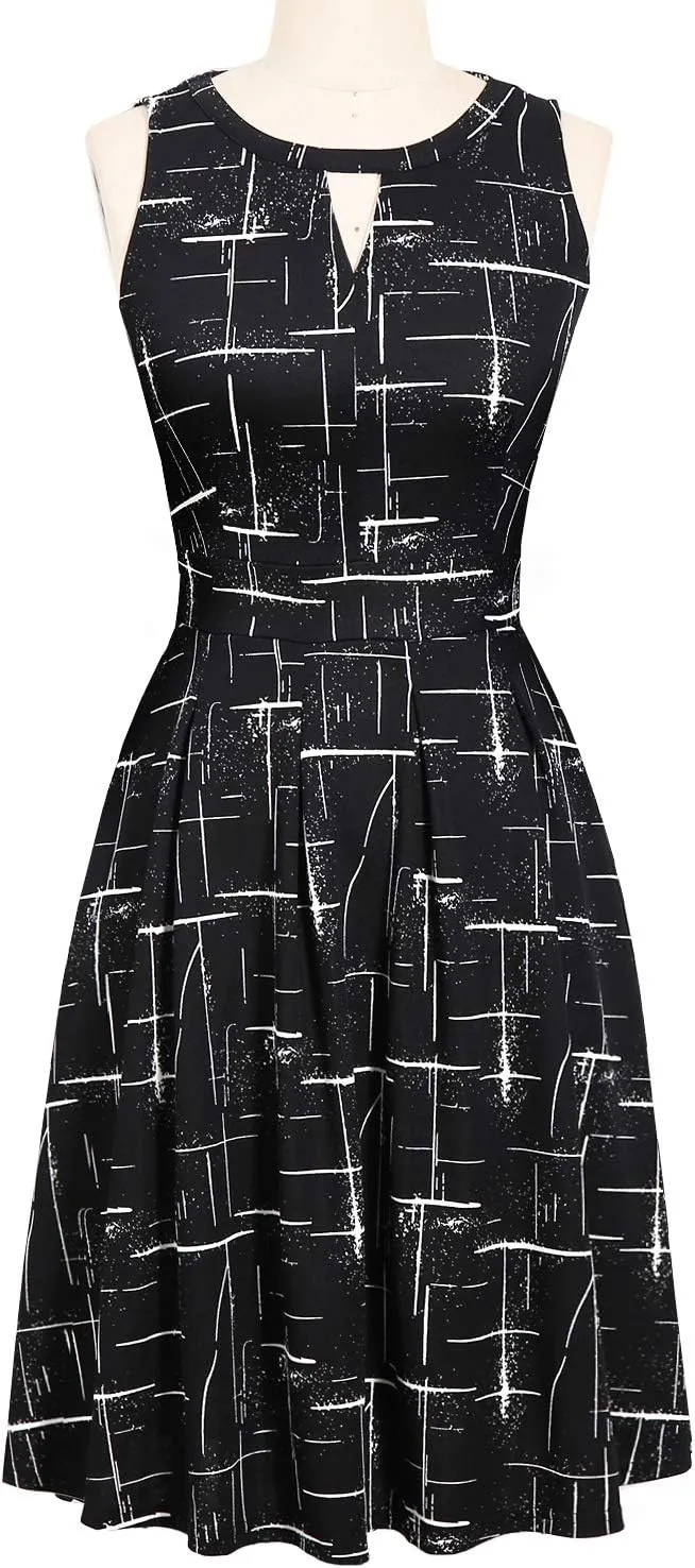 Sureple Women's Retro Sleeveless Swing Casual Work Summer Party Dress with Pockets