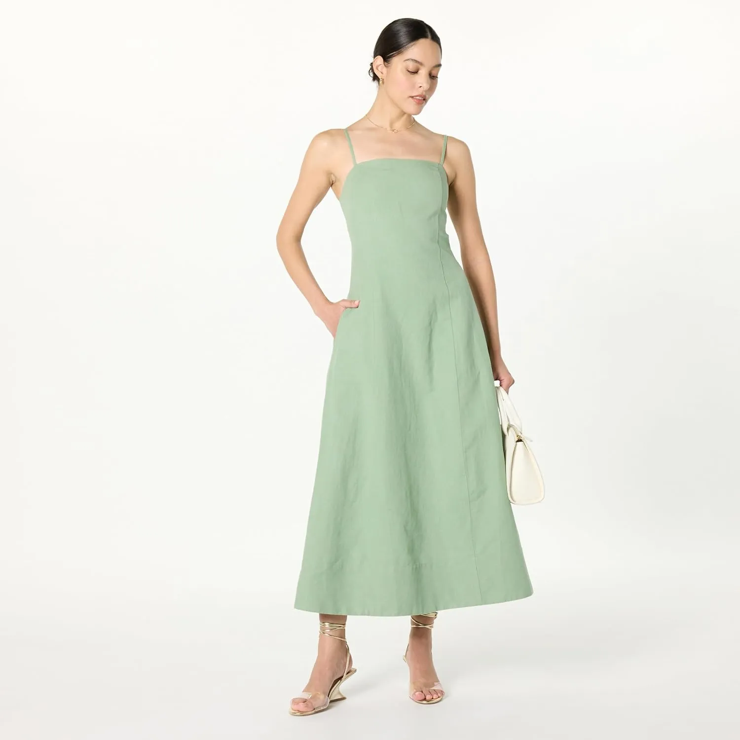 The Drop Women's Daphne Square Neck Linen Maxi Dress
