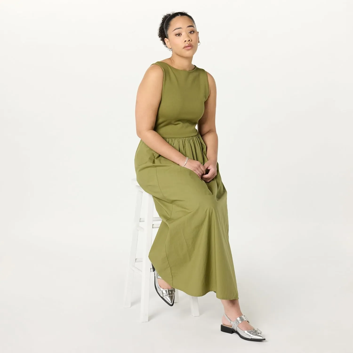 The Drop Women's Dia Mixed Fabric Midi Tank Dress