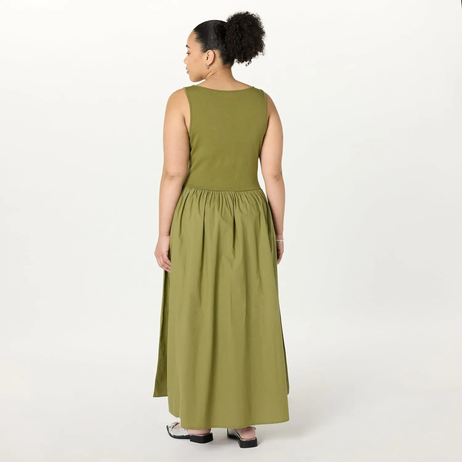 The Drop Women's Dia Mixed Fabric Midi Tank Dress