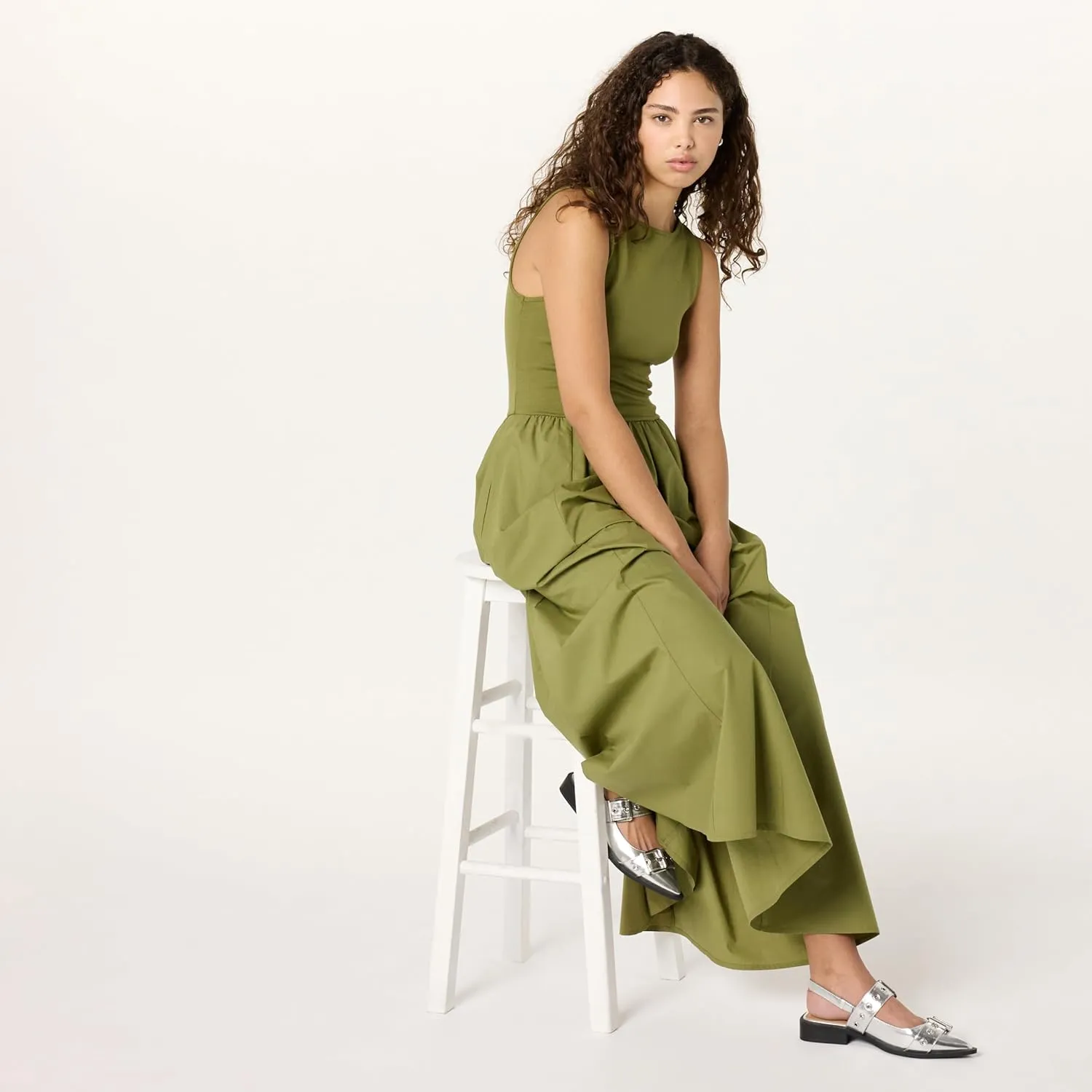 The Drop Women's Dia Mixed Fabric Midi Tank Dress