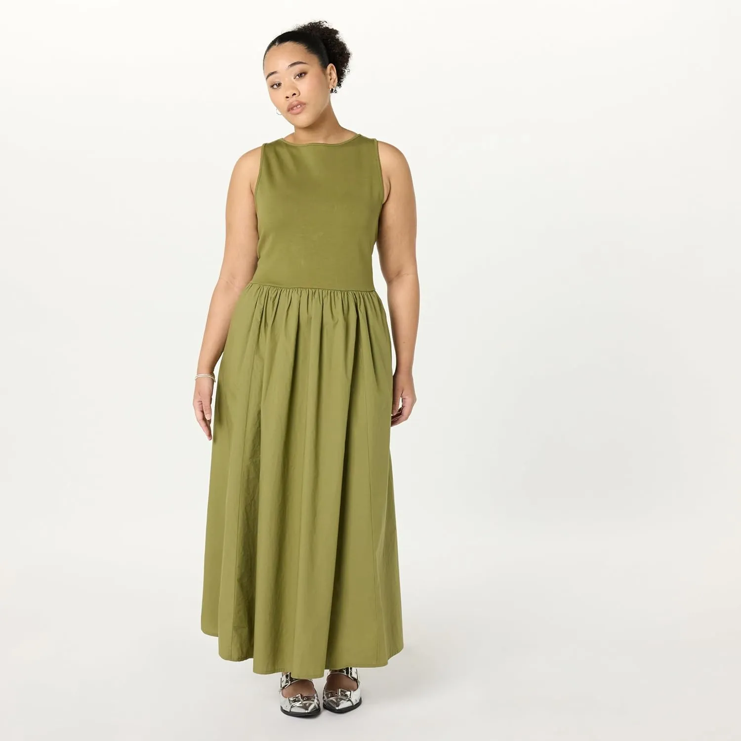 The Drop Women's Dia Mixed Fabric Midi Tank Dress