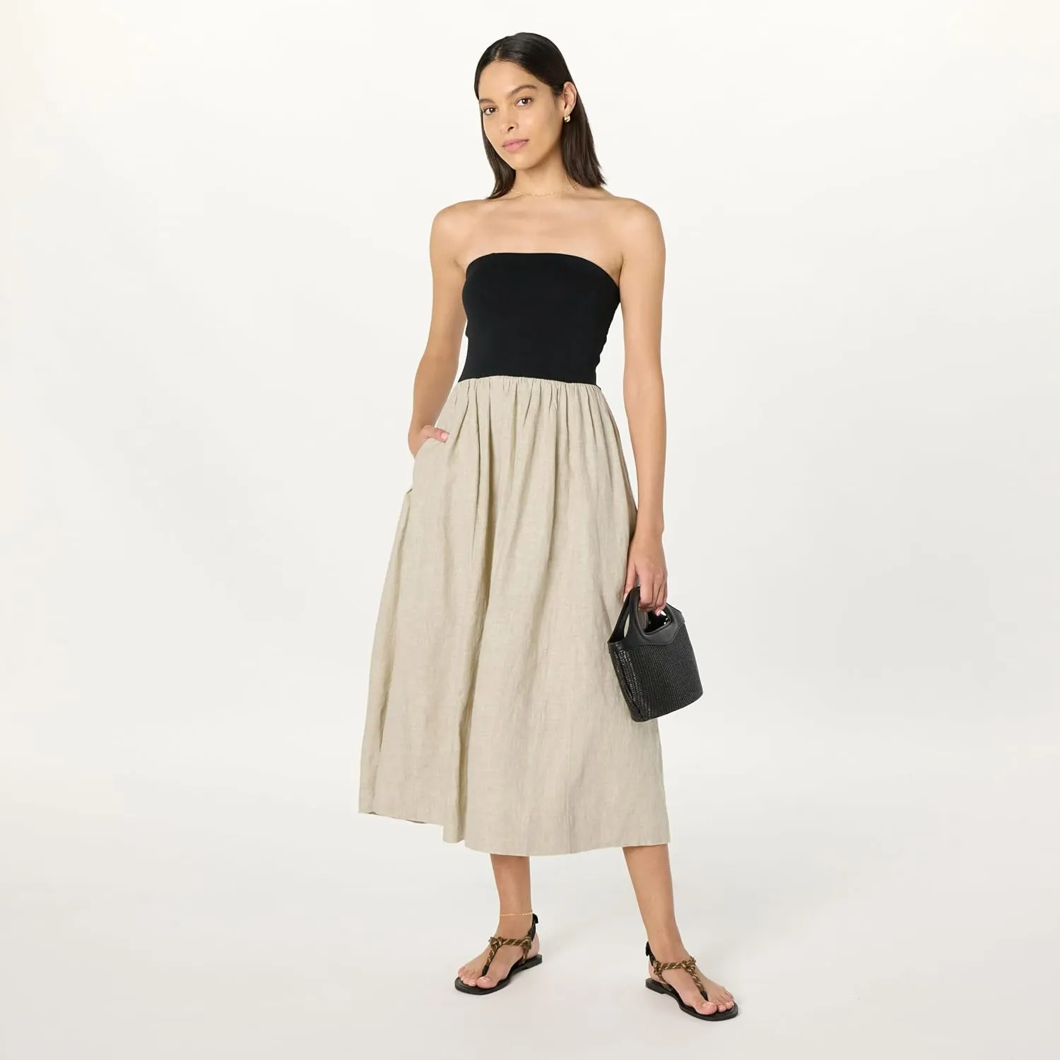 The Drop Women's Hellen Strapless Mixed Media Maxi Dress