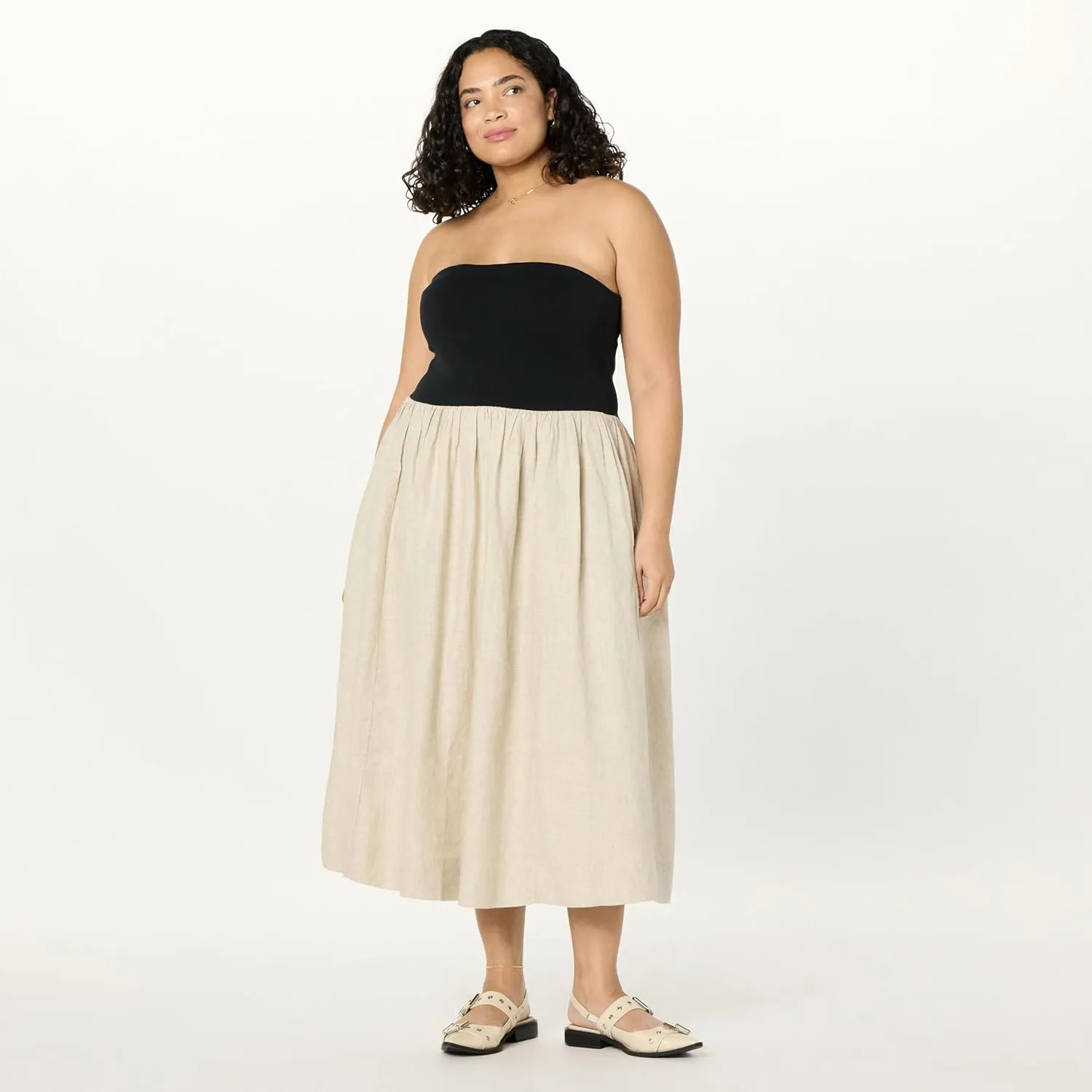 The Drop Women's Hellen Strapless Mixed Media Maxi Dress