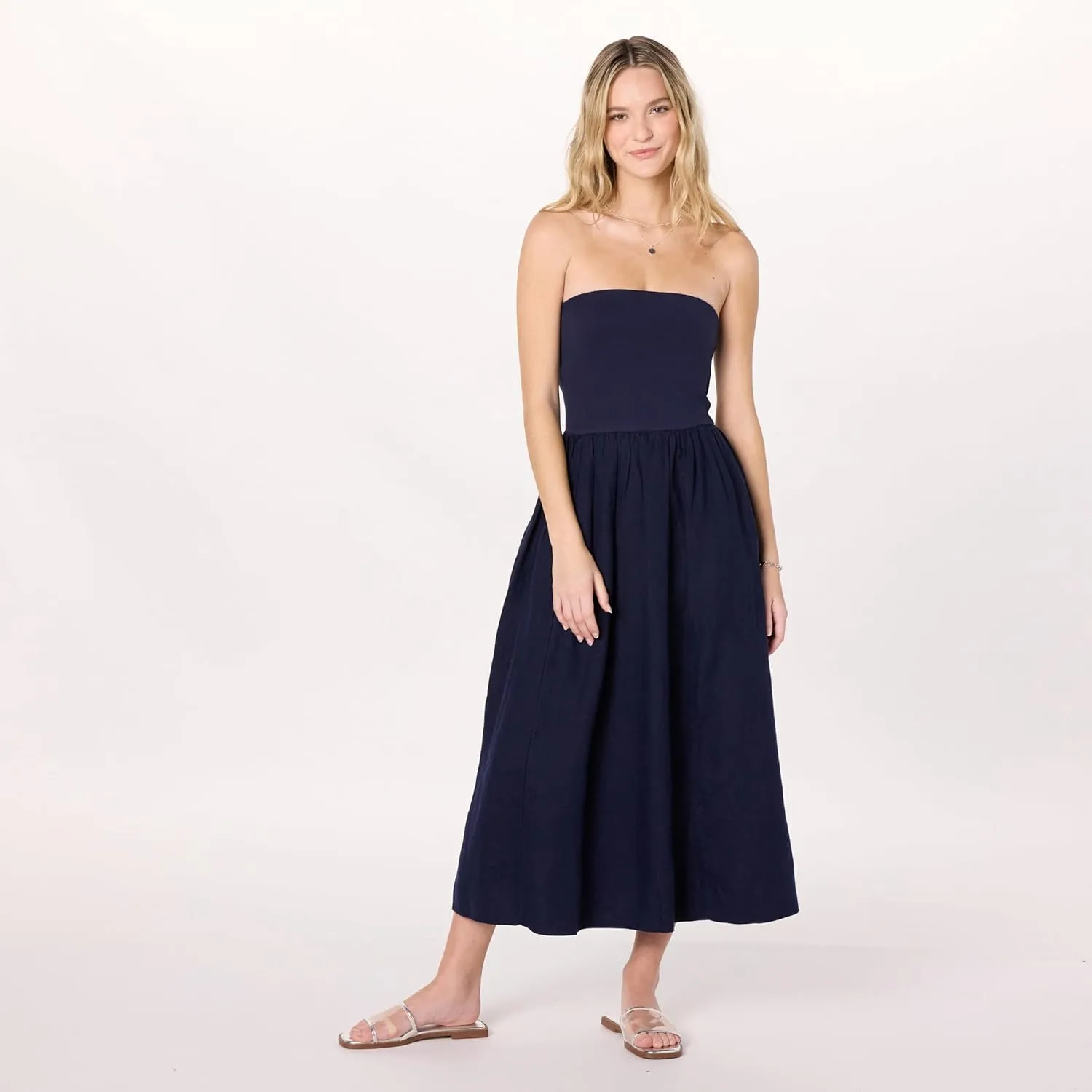 The Drop Women's Hellen Strapless Mixed Media Maxi Dress