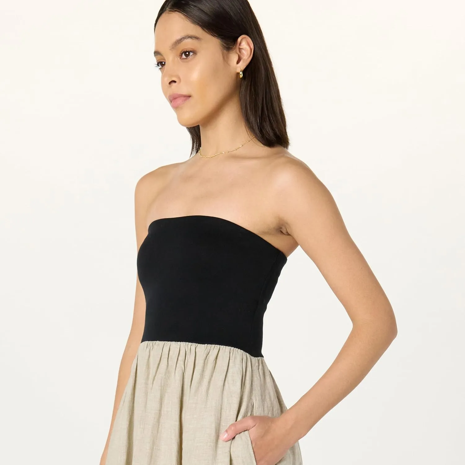 The Drop Women's Hellen Strapless Mixed Media Maxi Dress
