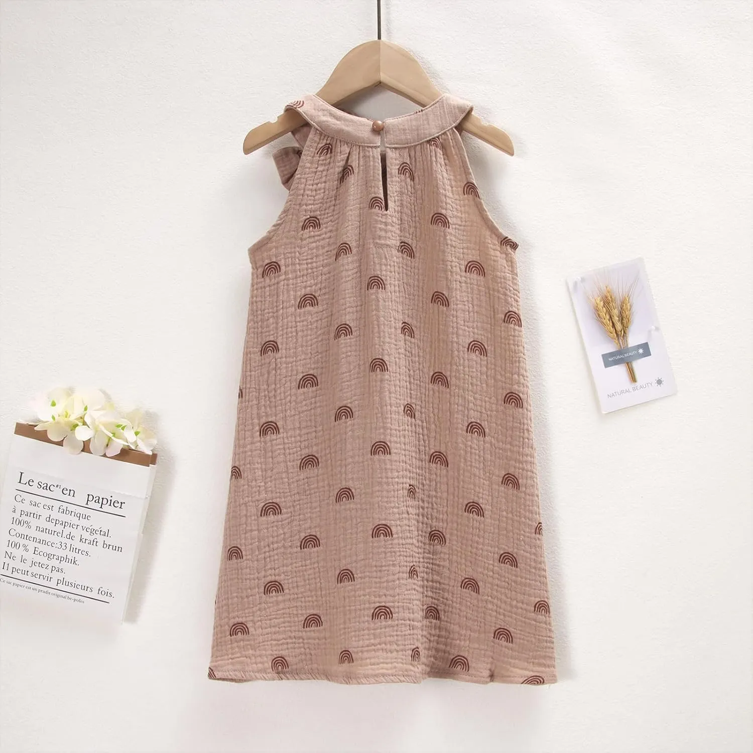 Toddler Baby Girl Cotton Linen Dress Sleeveless Bowknot Rainbow A-Line Dresses Kid Casual Beach Sundress