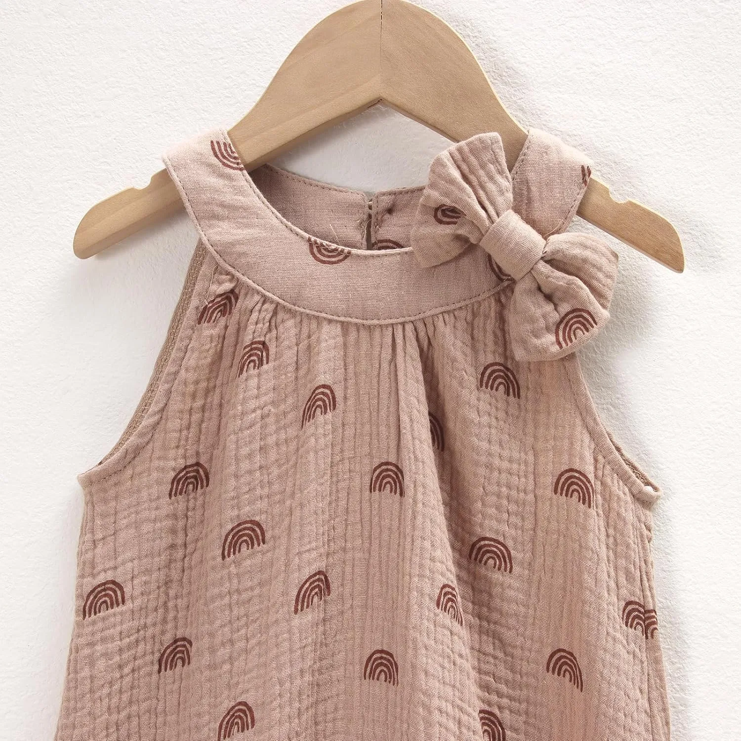 Toddler Baby Girl Cotton Linen Dress Sleeveless Bowknot Rainbow A-Line Dresses Kid Casual Beach Sundress
