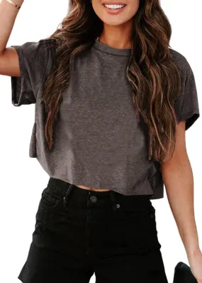 UNCLECAT Women's Cropped T Shirts Trendy Short Sleeve Crew Neck Crop Tops Solid Basic Tee