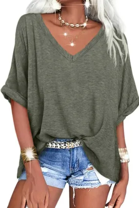 UNCLECAT Women's V Neck Oversized T-Shirts Summer Short Sleeve Shirts Loose Casual Tops Tee