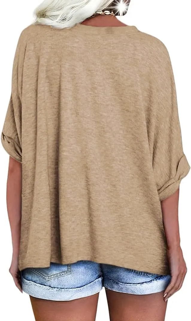 UNCLECAT Women's V Neck Oversized T-Shirts Summer Short Sleeve Shirts Loose Casual Tops Tee