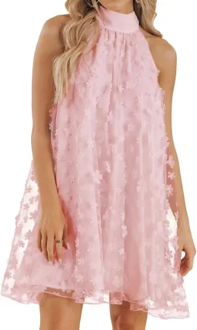VIMPUNEC 2024 Womens Summer Wedding Guest Formal Dresses Cocktail Halter Swing Dress Cute A Line Mini Homecoming Dress