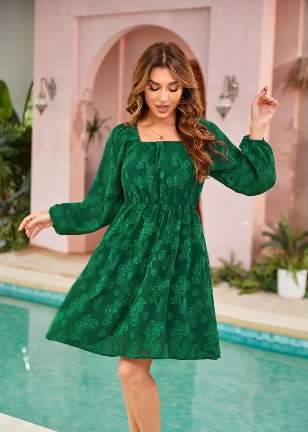 VintageClothing Spring Babydoll Dresses for Women 2024 Casual Square Neck Mini Babydoll Dress A-Line Flowy Short Dress