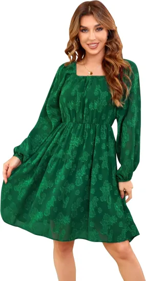 VintageClothing Spring Babydoll Dresses for Women 2024 Casual Square Neck Mini Babydoll Dress A-Line Flowy Short Dress