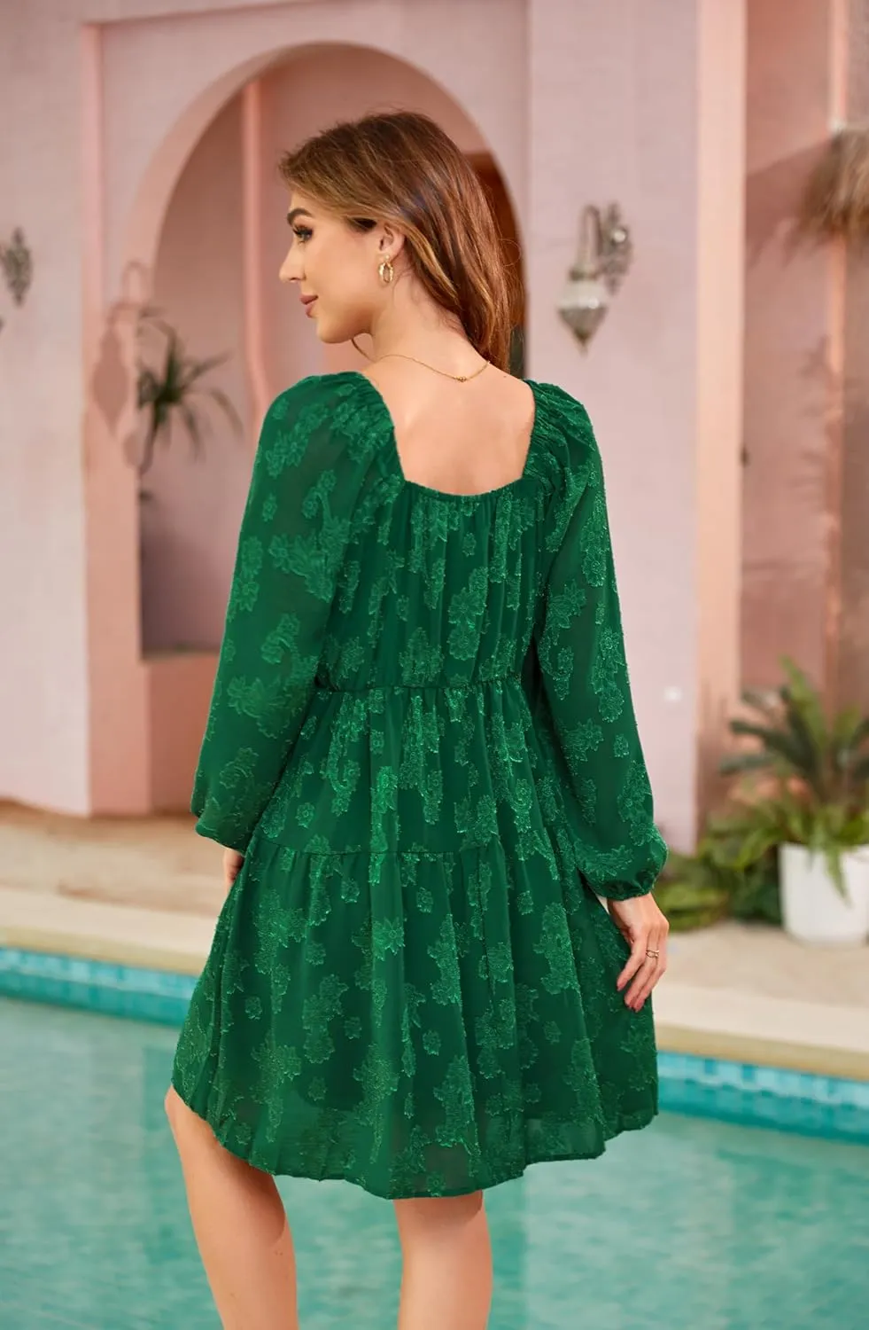 VintageClothing Spring Babydoll Dresses for Women 2024 Casual Square Neck Mini Babydoll Dress A-Line Flowy Short Dress