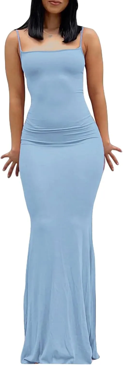 VIUTIL Women's Maxi Bodycon Dress Sexy Spaghetti Strap Sleeveless Tight Slip Long Dresses 2023