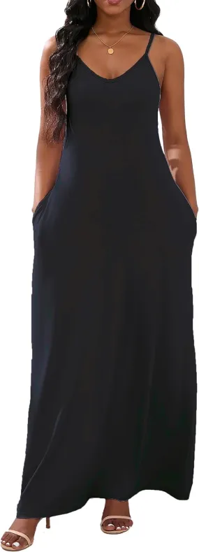 vunahzma Womens Casual Fashion Sleeveless Plus Size Loose Long Sexy Maxi Dress with Pockets