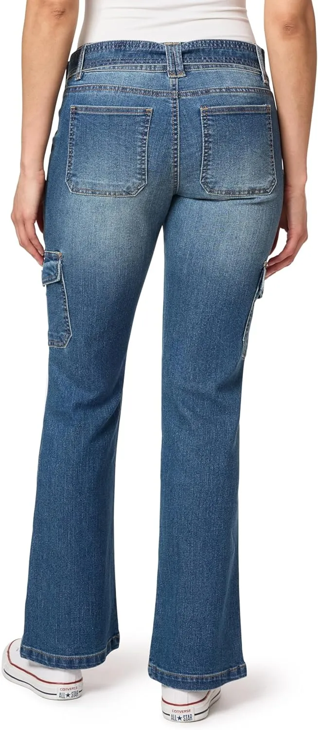 WallFlower Women's Feisty Curvy Cargo Flare Low Rise Belted Insta Stretch Juniors Pants