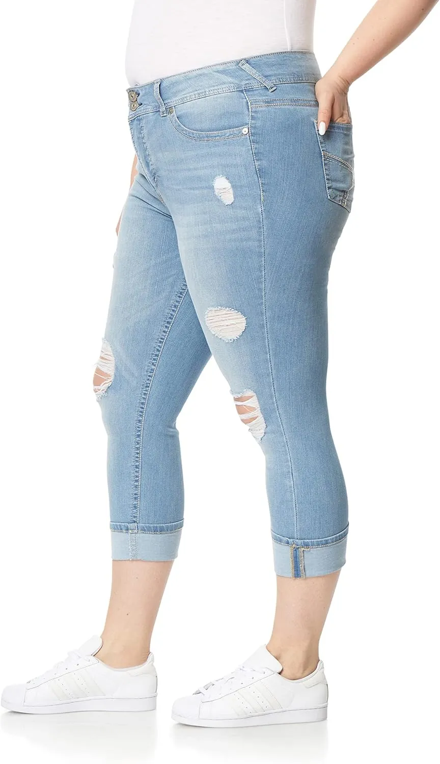 WallFlower Women's Luscious Curvy 23.5'' Crop Mid-Rise Insta Stretch Juniors (Standard and Plus)