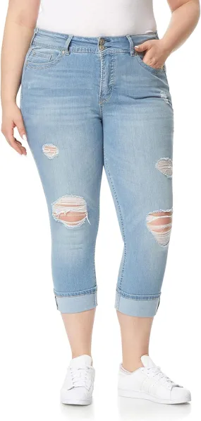 WallFlower Women's Luscious Curvy 23.5'' Crop Mid-Rise Insta Stretch Juniors (Standard and Plus)