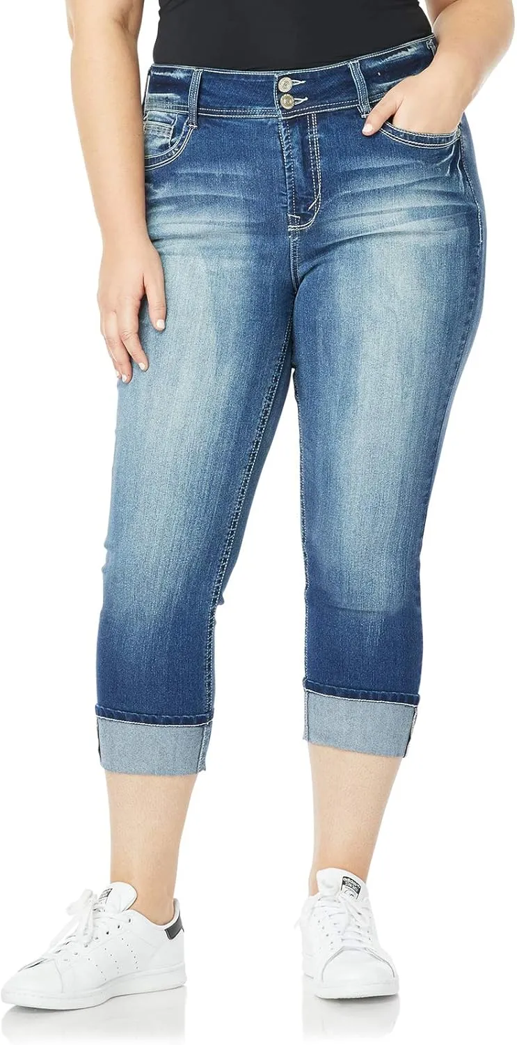 WallFlower Women's Luscious Curvy 23.5'' Crop Mid-Rise Insta Stretch Juniors (Standard and Plus)