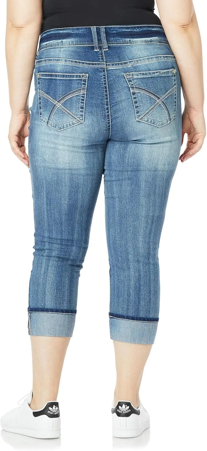 WallFlower Women's Luscious Curvy 23.5'' Crop Mid-Rise Insta Stretch Juniors (Standard and Plus)