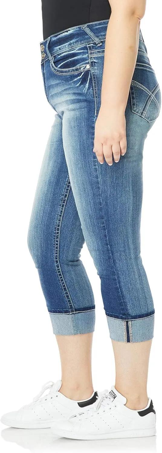 WallFlower Women's Luscious Curvy 23.5'' Crop Mid-Rise Insta Stretch Juniors (Standard and Plus)