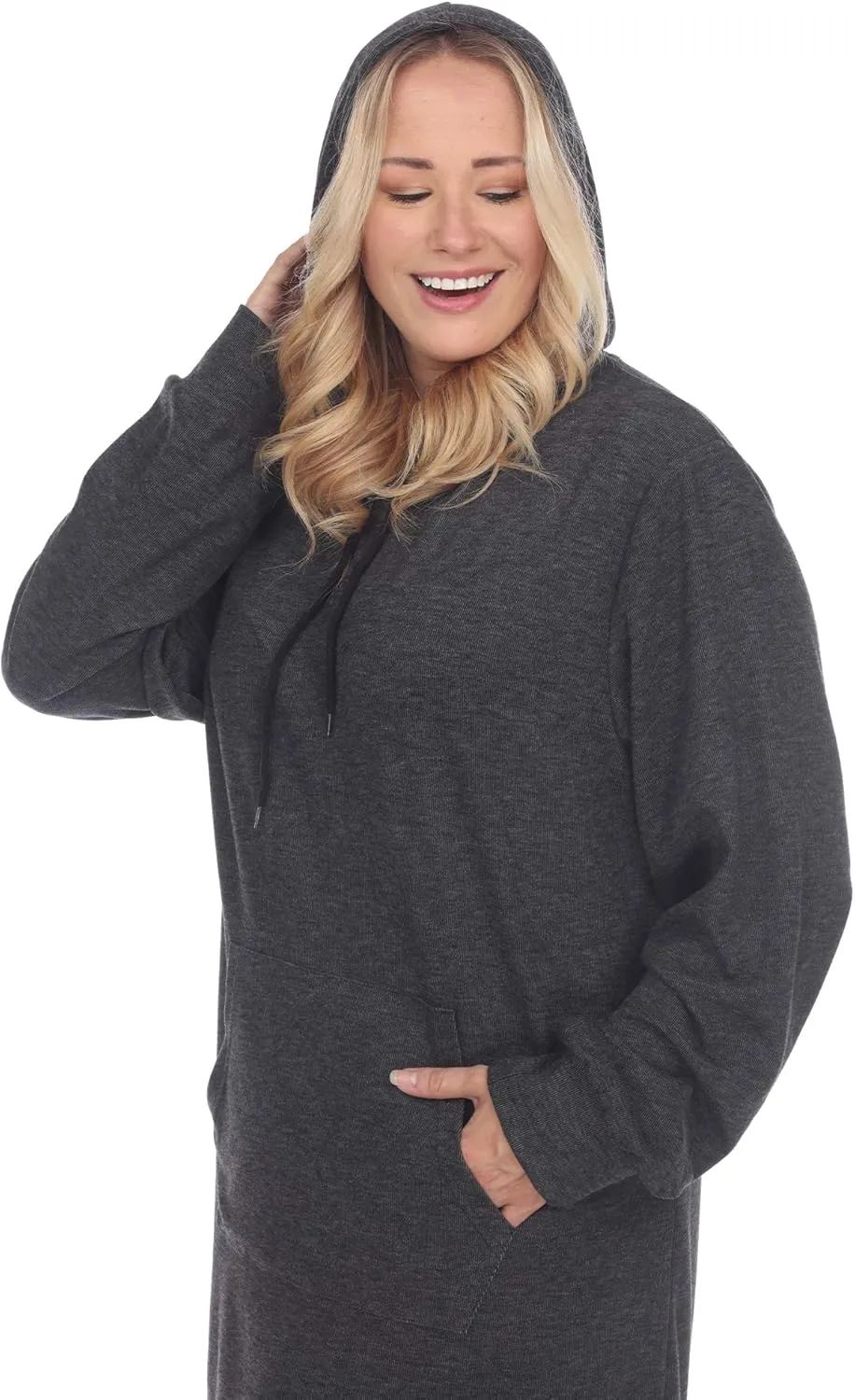 white mark Women's Plus Size Long Sleeve Hoodie Style Sweater Dress