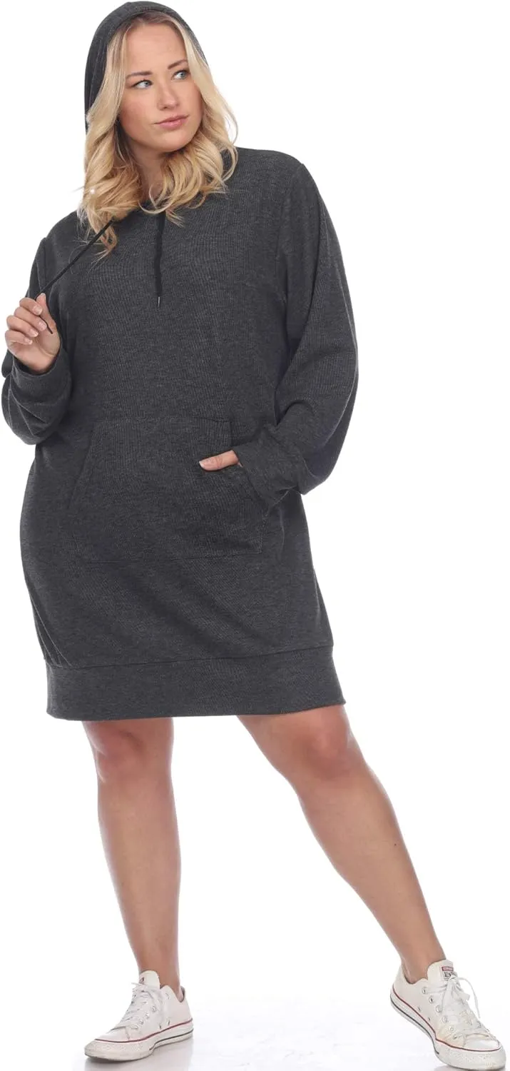 white mark Women's Plus Size Long Sleeve Hoodie Style Sweater Dress