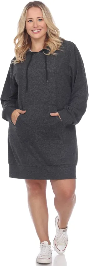 white mark Women's Plus Size Long Sleeve Hoodie Style Sweater Dress