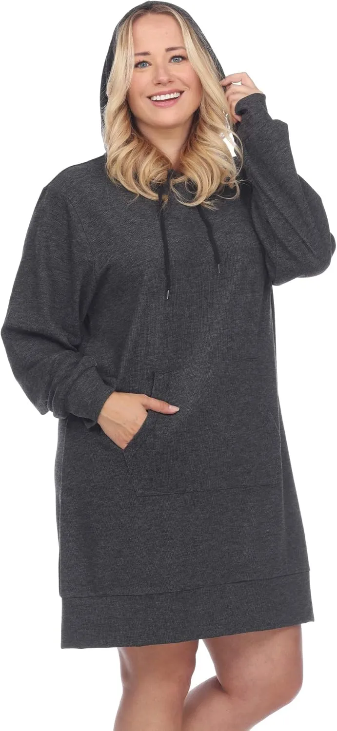 white mark Women's Plus Size Long Sleeve Hoodie Style Sweater Dress