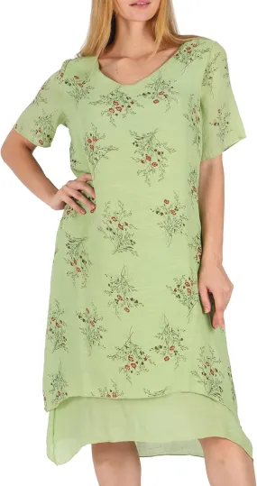 Women Casual Boho Floral Print Layers Cotton Linen Dress Irregular Bottom Loose Sundress