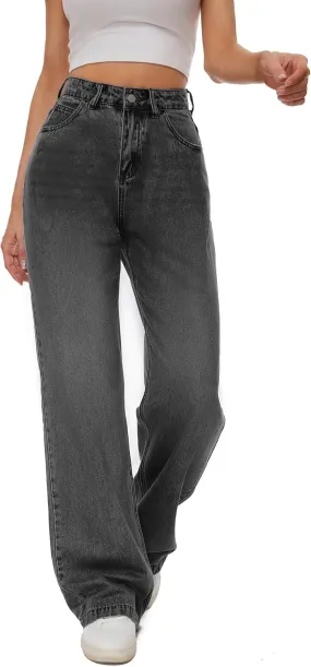 Women Casual High Waist Wide Leg Jeans Boyfriends Stretch Long Trousers Denim Pants