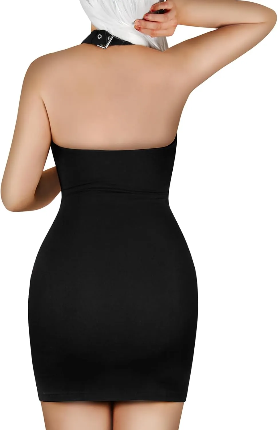 Women Cotton Overall Vampy Collared Bodycon Mini Dress Skirt
